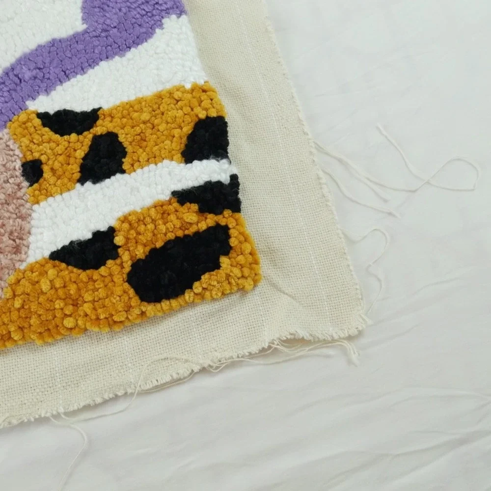 Handmade Punch Needle Abstract Fiber Art Textile Colorful Whimsical Wall Decor